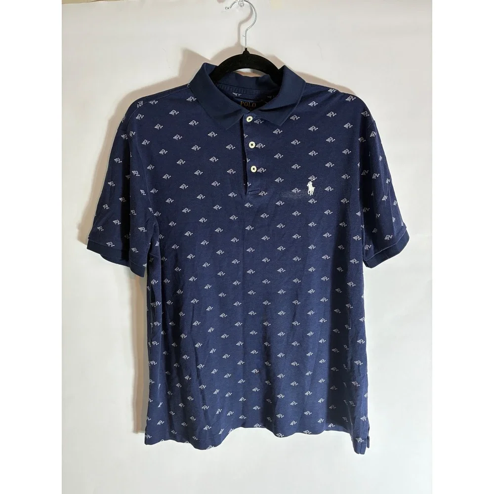Polo Ralph Lauren Mens Navy Blue RPL Monogram Print Classic Fit Polo Shirt M